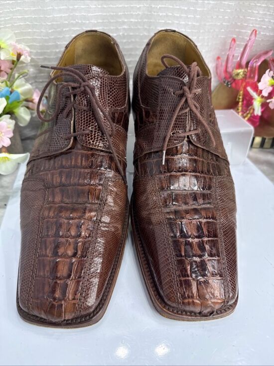 (N2)David Eden men dress shoes brown, genuine alligator and crocodile leather,13 main image 4